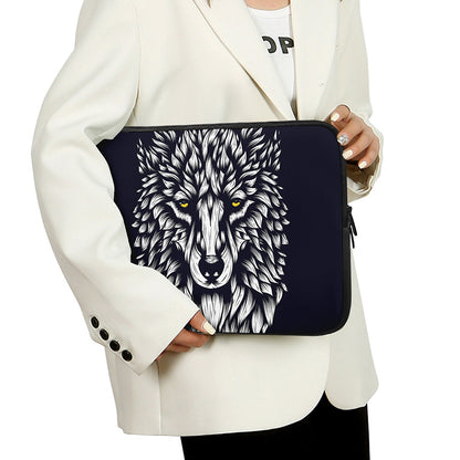 Navy And White Wolf Print Laptop Sleeve