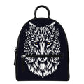 Navy And White Wolf Print Leather Backpack