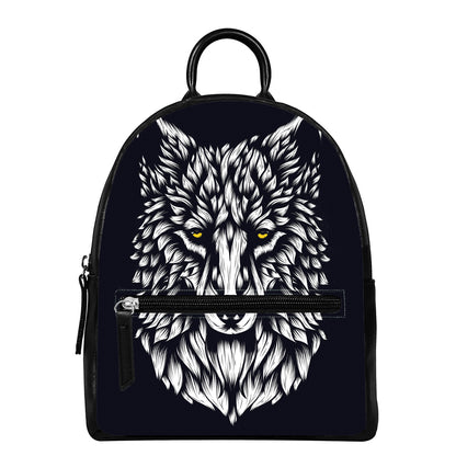 Navy And White Wolf Print Leather Backpack