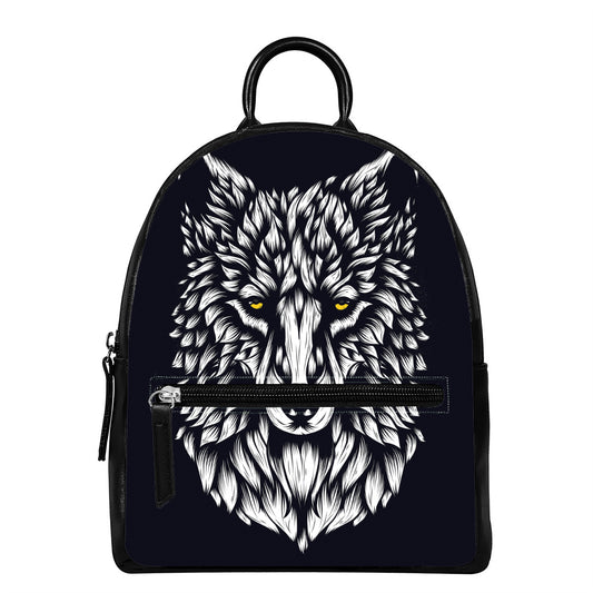 Navy And White Wolf Print Leather Backpack