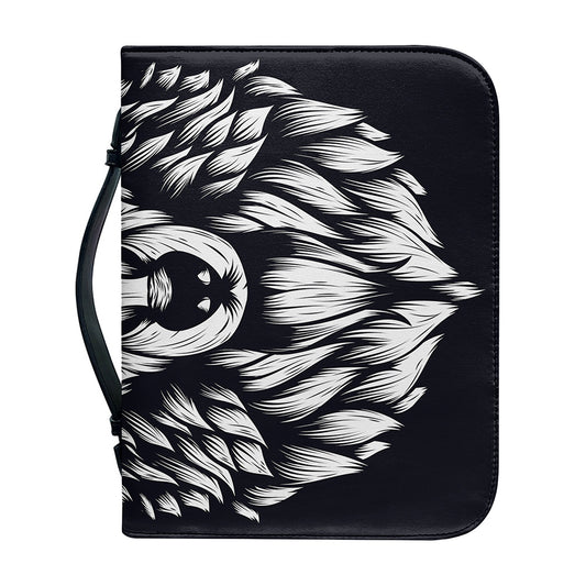 Navy And White Wolf Print Leather Bible Cover