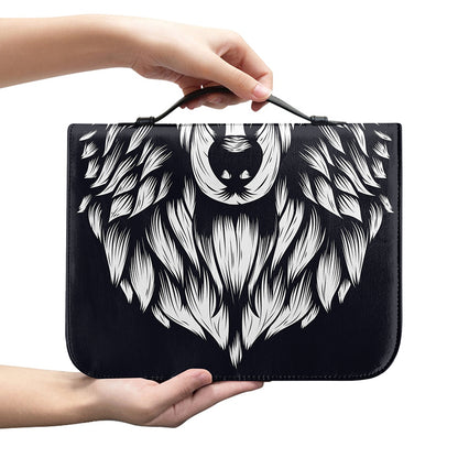 Navy And White Wolf Print Leather Bible Cover