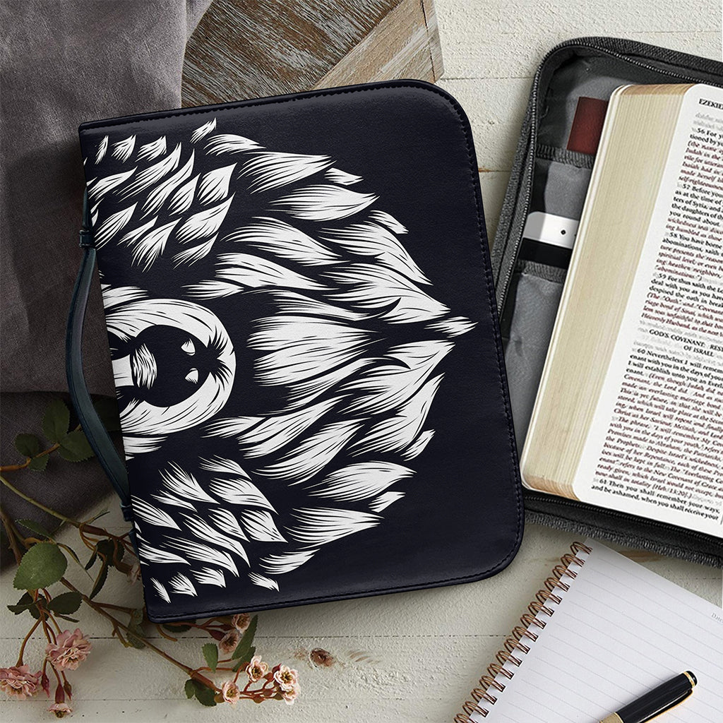 Navy And White Wolf Print Leather Bible Cover