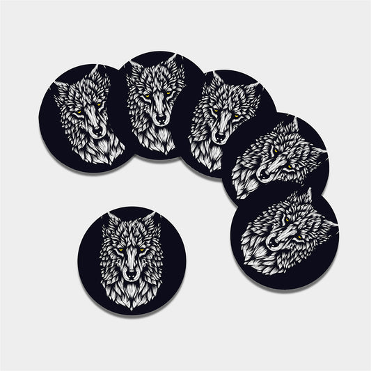 Navy And White Wolf Print Leather Coaster Set