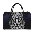 Navy And White Wolf Print Leather Duffel Bag