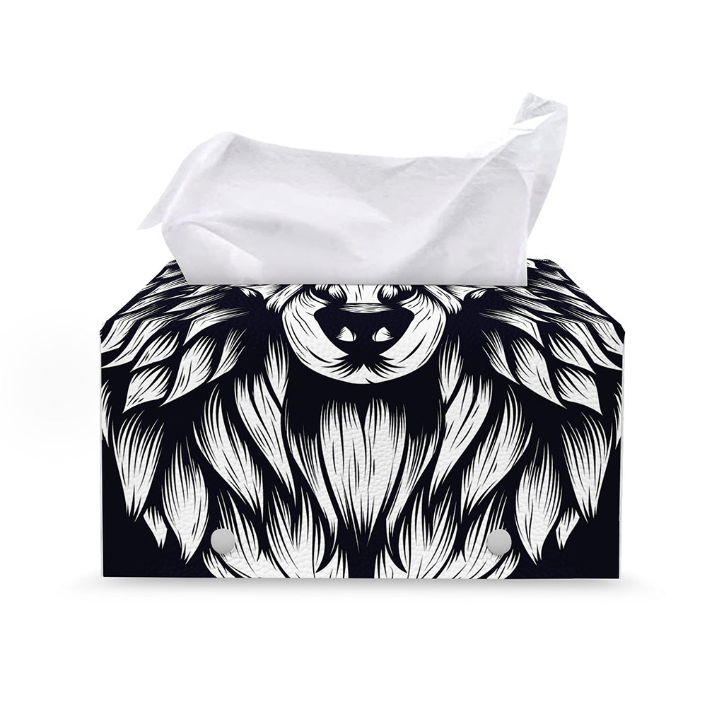 Navy And White Wolf Print Leather Tissue Box Cover