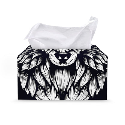 Navy And White Wolf Print Leather Tissue Box Cover