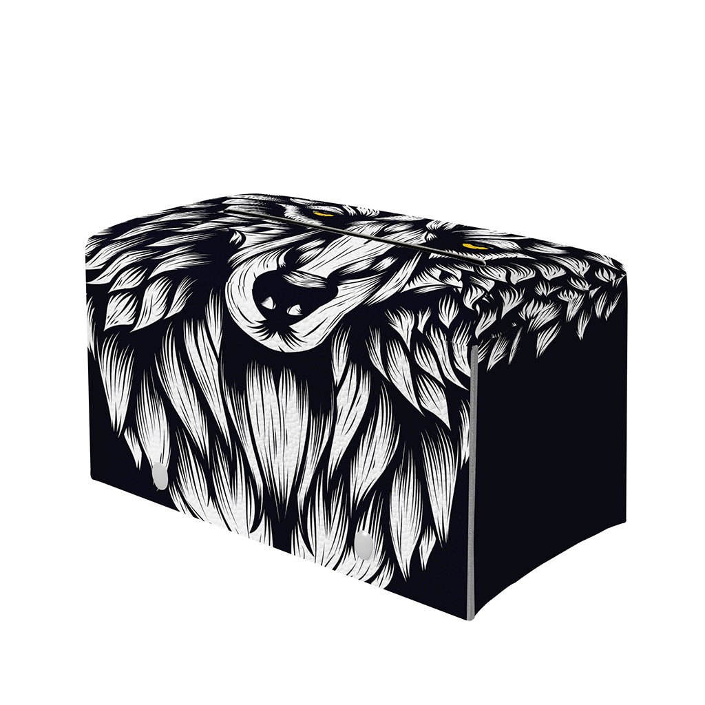 Navy And White Wolf Print Leather Tissue Box Cover