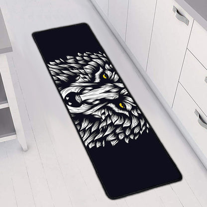 Navy And White Wolf Print Long Kitchen Mat