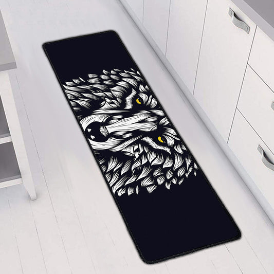 Navy And White Wolf Print Long Kitchen Mat