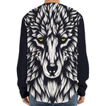 Navy And White Wolf Print Long Sleeve Baseball Jersey