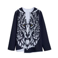 Navy And White Wolf Print Long Sleeve Short Coat