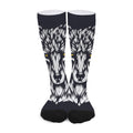 Navy And White Wolf Print Long Socks