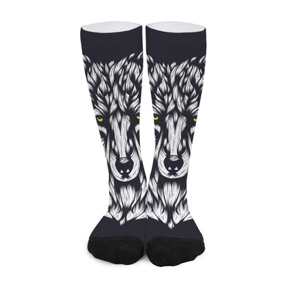 Navy And White Wolf Print Long Socks
