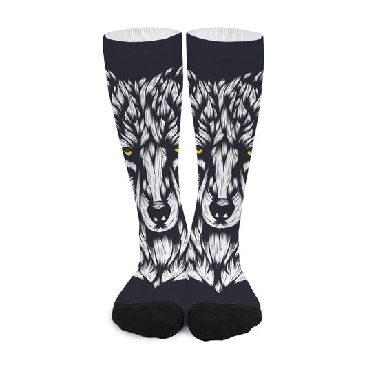 Navy And White Wolf Print Long Socks