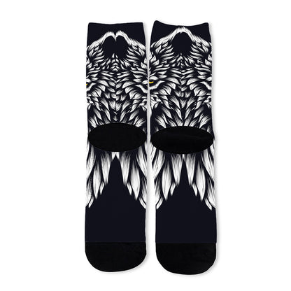 Navy And White Wolf Print Long Socks