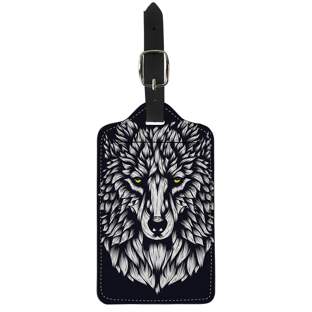 Navy And White Wolf Print Luggage Tag