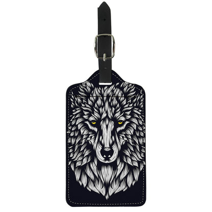Navy And White Wolf Print Luggage Tag