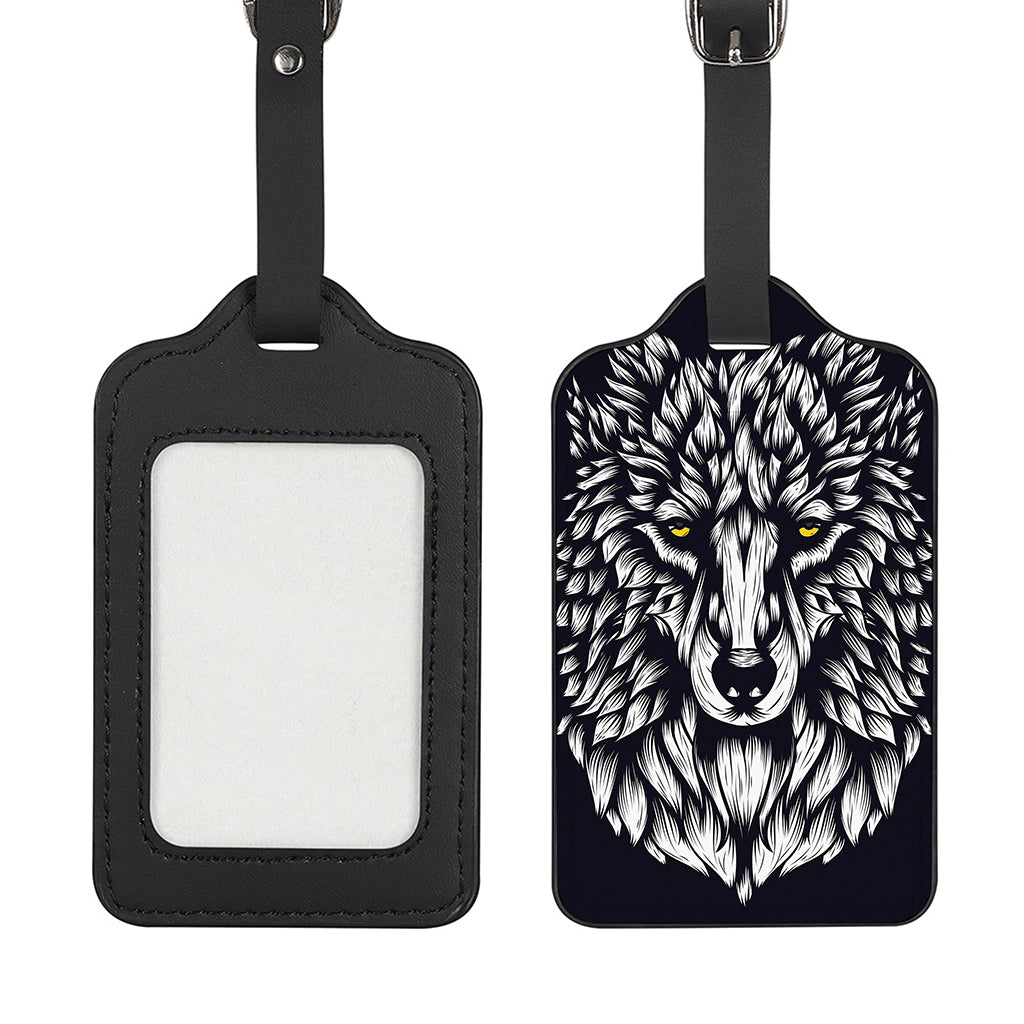 Navy And White Wolf Print Luggage Tag