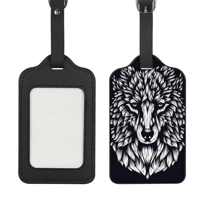 Navy And White Wolf Print Luggage Tag