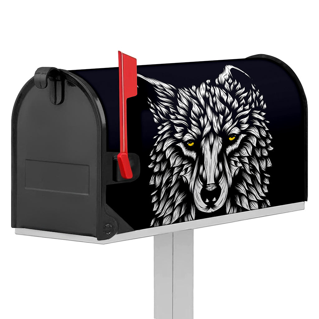 Navy And White Wolf Print Mailbox Cover