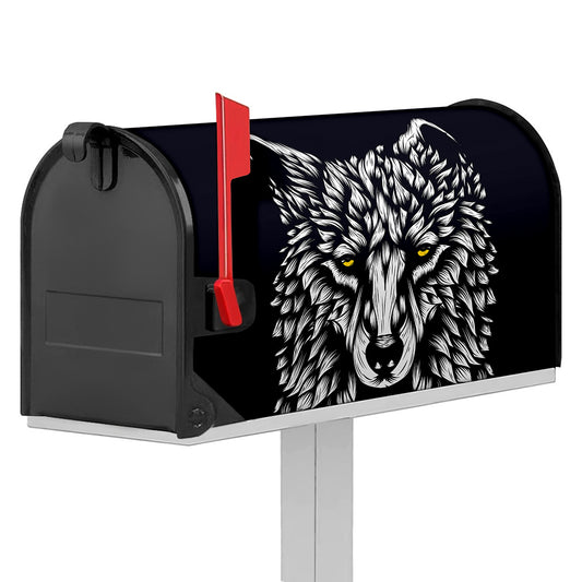 Navy And White Wolf Print Mailbox Cover