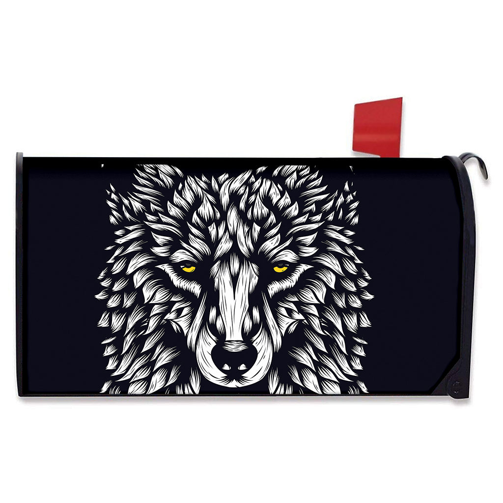 Navy And White Wolf Print Mailbox Cover