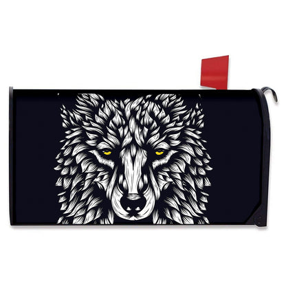 Navy And White Wolf Print Mailbox Cover