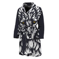 Navy And White Wolf Print Men's Bathrobe