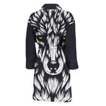 Navy And White Wolf Print Men's Bathrobe