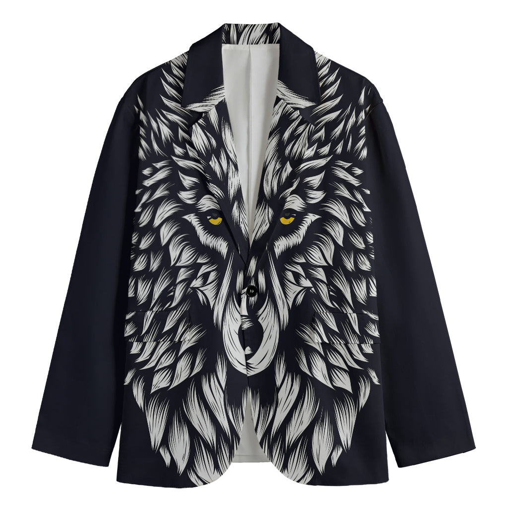 Navy And White Wolf Print Men's Blazer