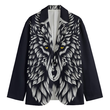 Navy And White Wolf Print Men's Blazer