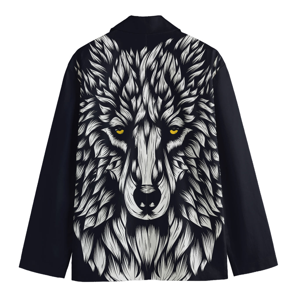Navy And White Wolf Print Men's Blazer