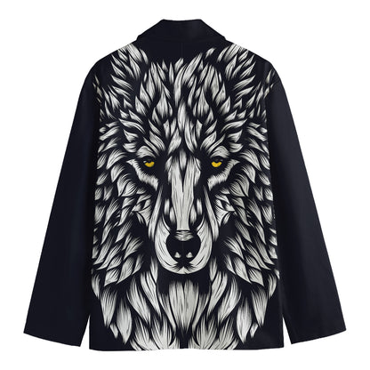 Navy And White Wolf Print Men's Blazer