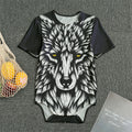 Navy And White Wolf Print Men's Bodysuit