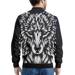 Navy And White Wolf Print Men's Bomber Jacket