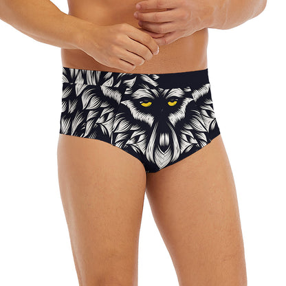 Navy And White Wolf Print Men's Briefs