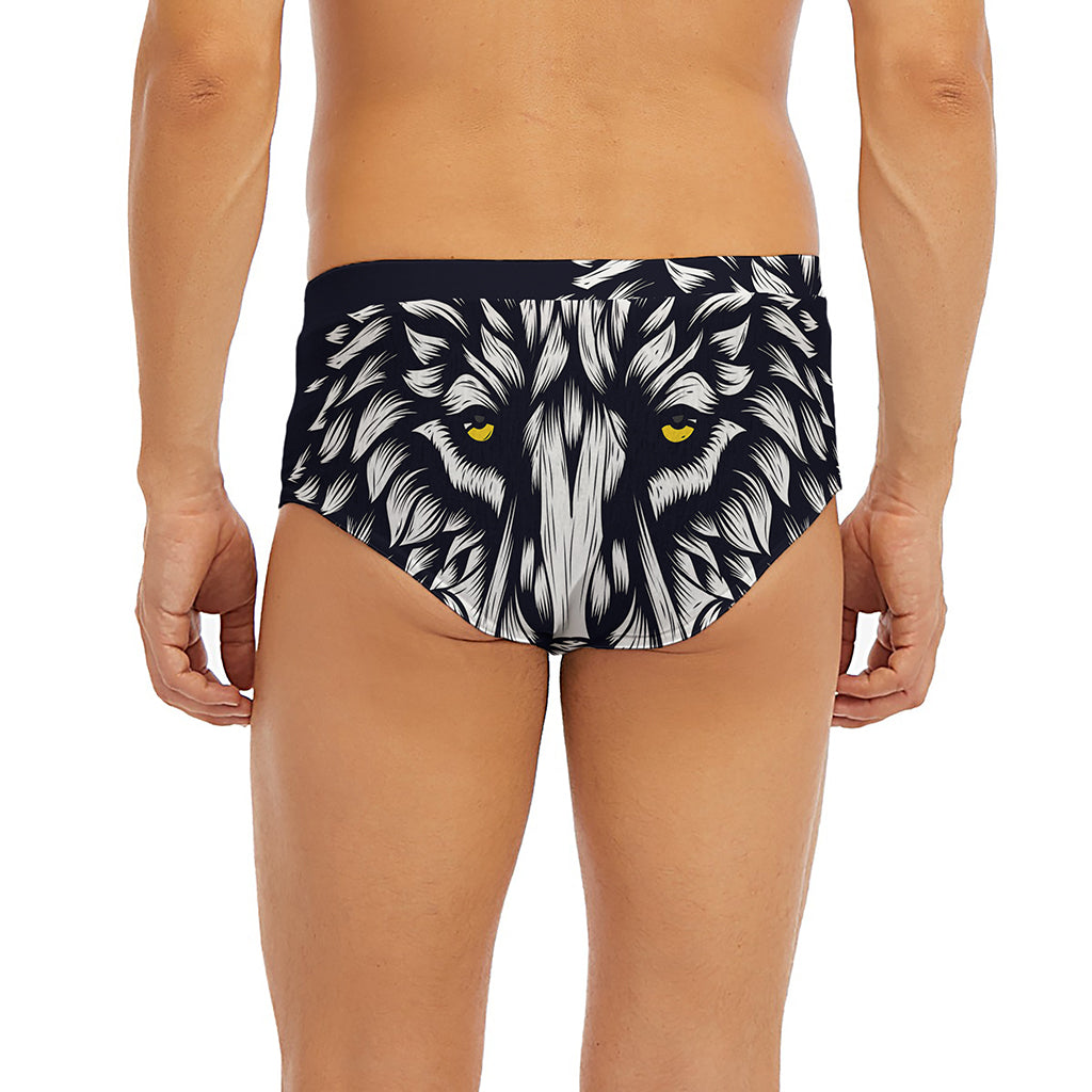 Navy And White Wolf Print Men's Briefs