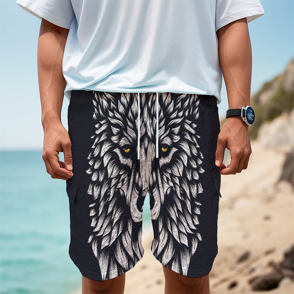 Navy And White Wolf Print Men's Cargo Shorts