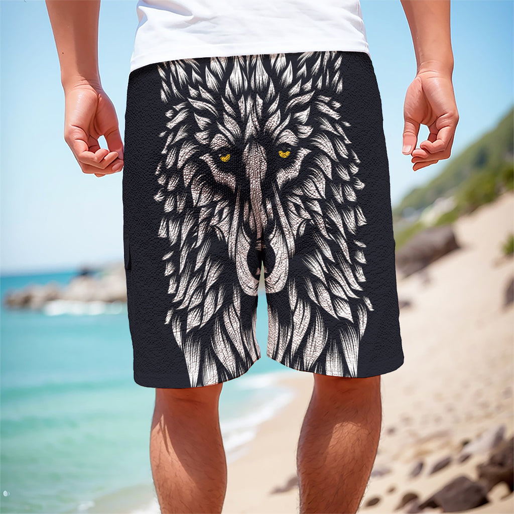 Navy And White Wolf Print Men's Cargo Shorts