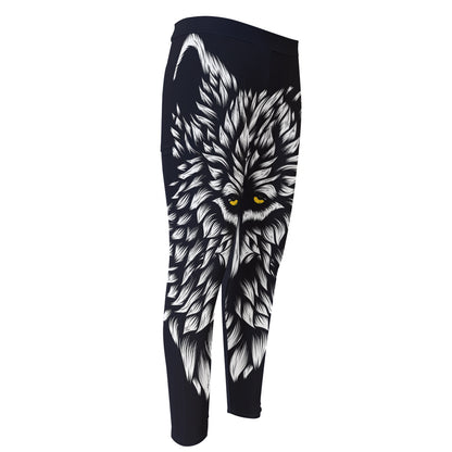 Navy And White Wolf Print Men's Compression Pants