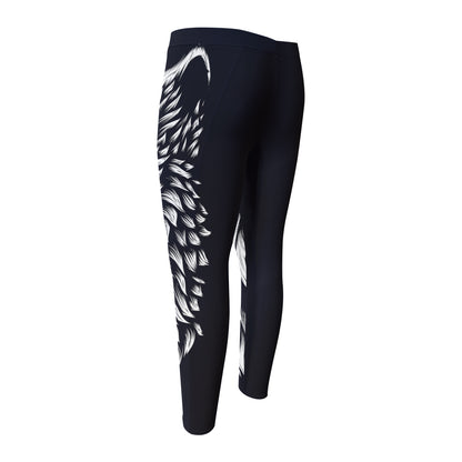 Navy And White Wolf Print Men's Compression Pants