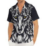 Navy And White Wolf Print Men's Deep V-Neck Shirt