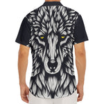 Navy And White Wolf Print Men's Deep V-Neck Shirt