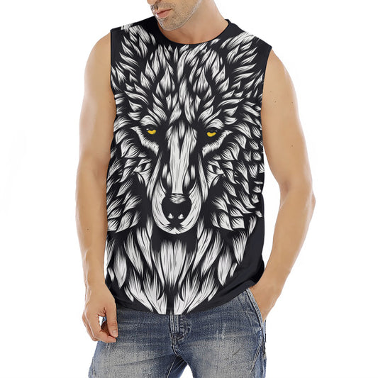 Navy And White Wolf Print Men's Fitness Tank Top