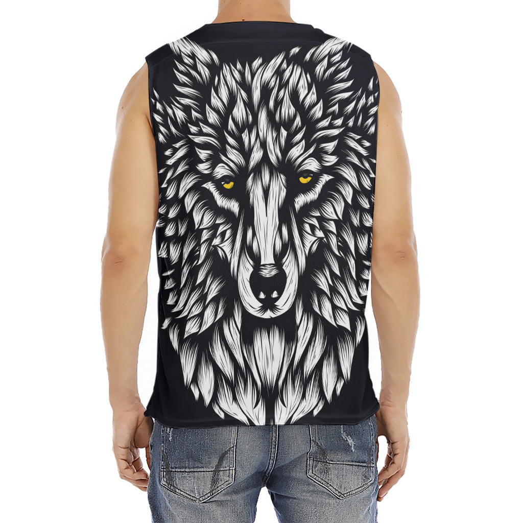 Navy And White Wolf Print Men's Fitness Tank Top