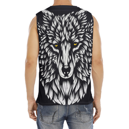 Navy And White Wolf Print Men's Fitness Tank Top
