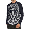 Navy And White Wolf Print Men's Long Sleeve Rash Guard