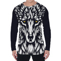 Navy And White Wolf Print Men's Long Sleeve T-Shirt
