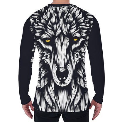 Navy And White Wolf Print Men's Long Sleeve T-Shirt